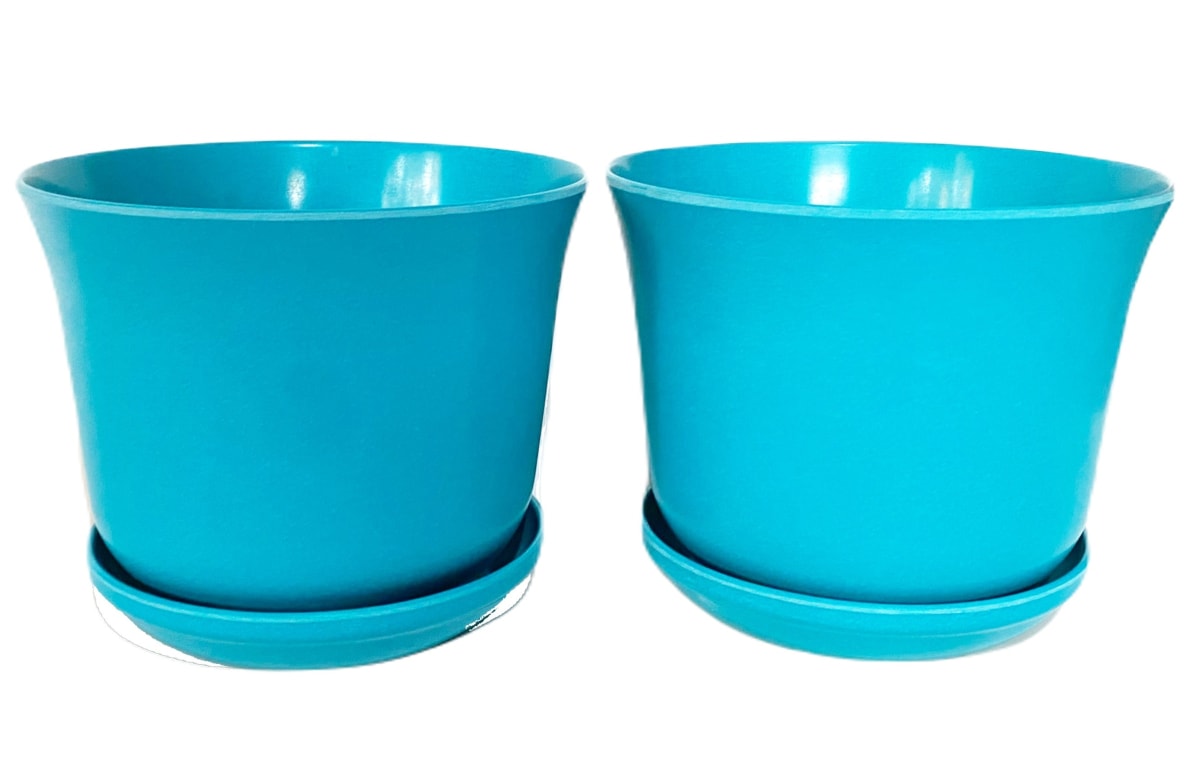 Set 2 Maceteros y platos Bio bambú Curvo turqu 16,5x16,5x13 16,5x16,5x13 cm13