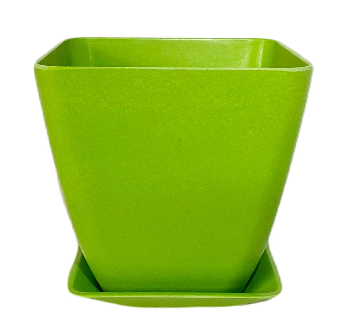 Set 2 Maceteros y platos bio bamboo cuadrado verde 13,3x13,3x12,4 cm3