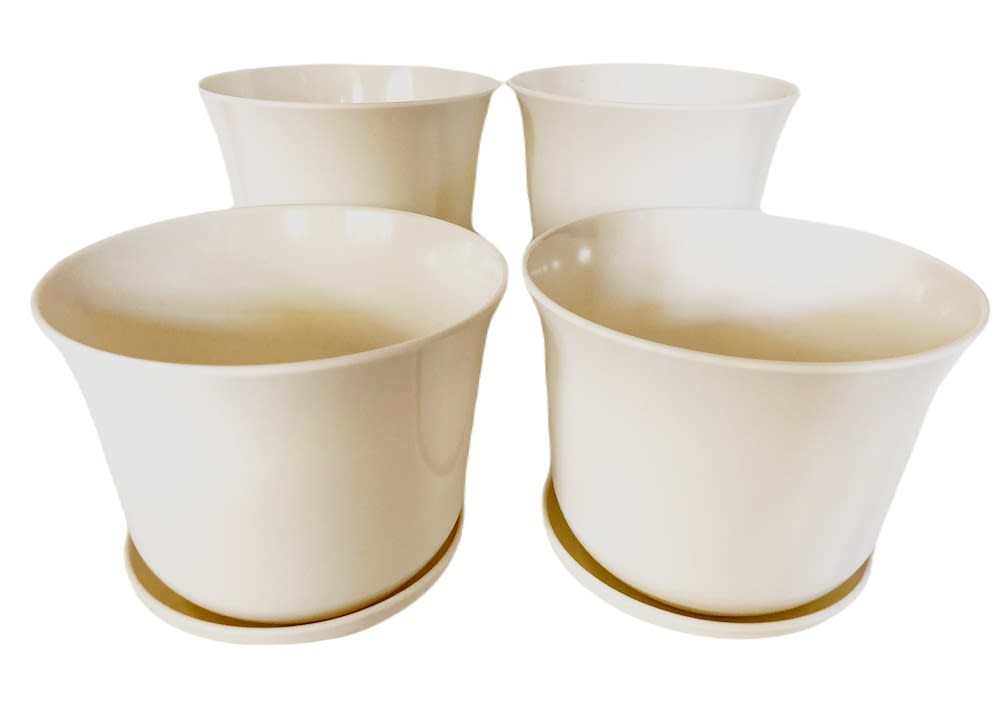 Set 4 Maceteros y platos bio bamboo Curvo blanco 16,5x16,5x13 cm 16,5x16,5x13 cm6