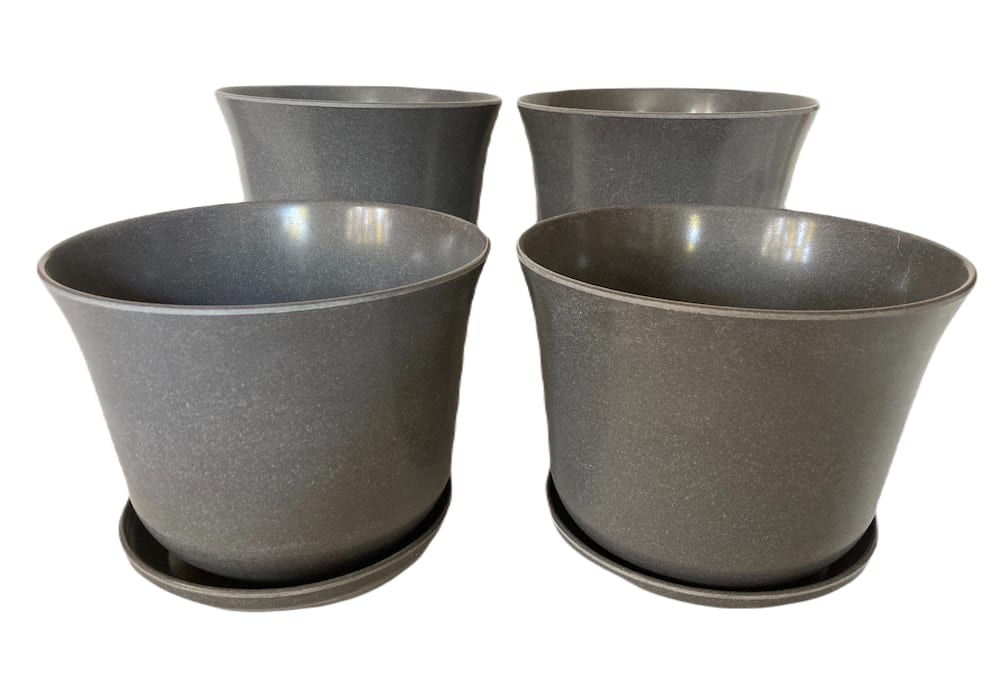 Set 4 Maceteros y platos bio bamboo Curvo gris 16,5x16,5x13 cm 16,5x16,5x13 cm11