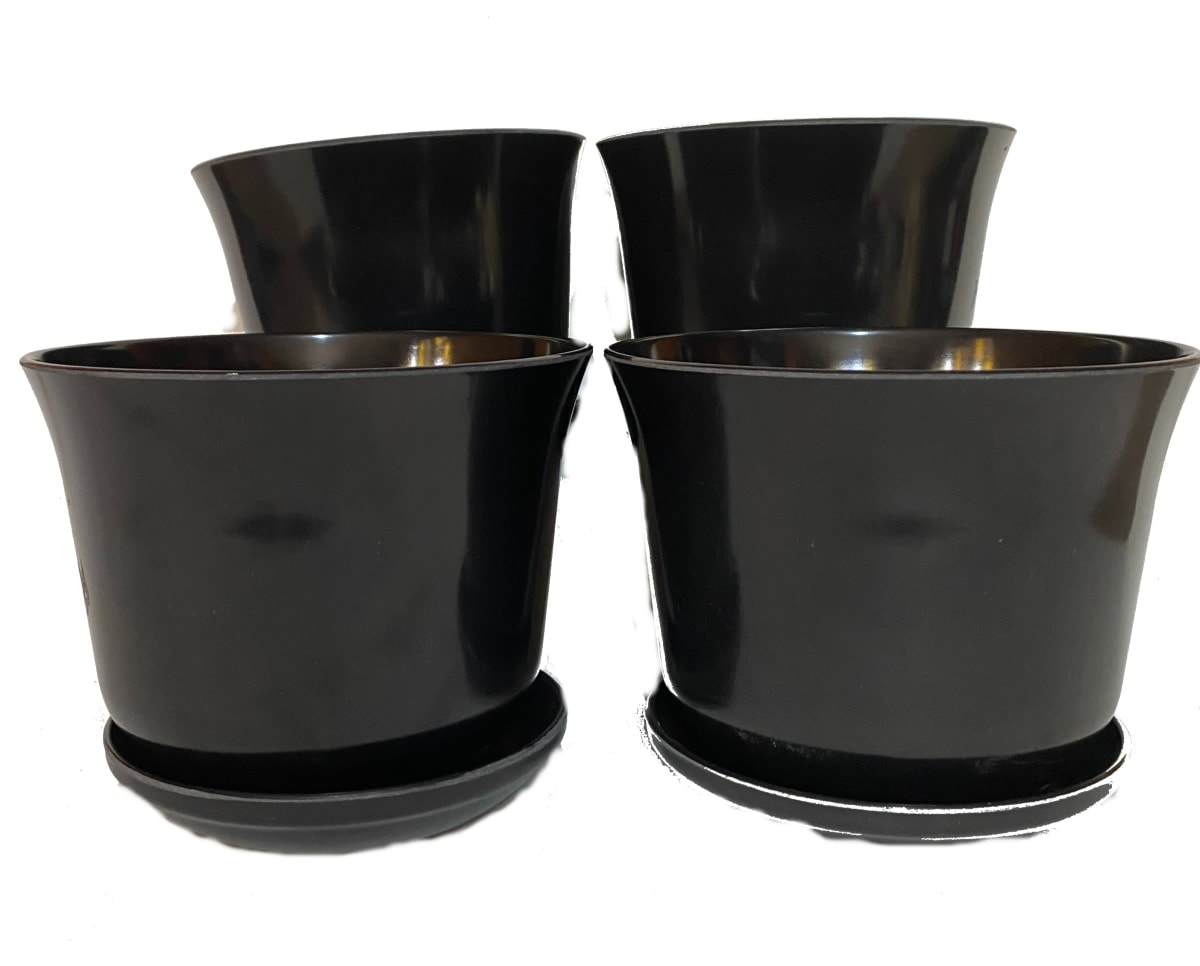 Set 4 Maceteros y platos bio bamboo Curvo negro 16,5x16,5x13 cm 16,5x16,5x13 cm3