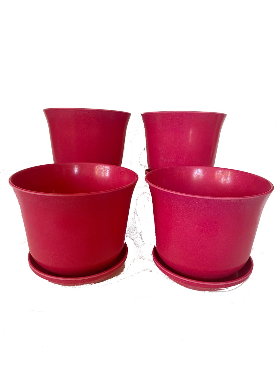 Set 4 Maceteros y platos bio bamboo Curvo rojo 16,5x16,5x13 cm 16,5x16,5x13 cm5