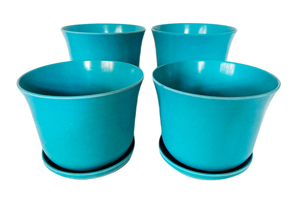 Set 4 Maceteros y platos bio bamboo Curvo turquesa 16,5x16,5x13 cm 16,5x16,5x13 cm5