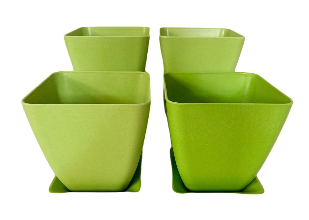 Set 4 Maceteros y platos bio bamboo cuadrado verde 13,3x13,3x12,4 cm7