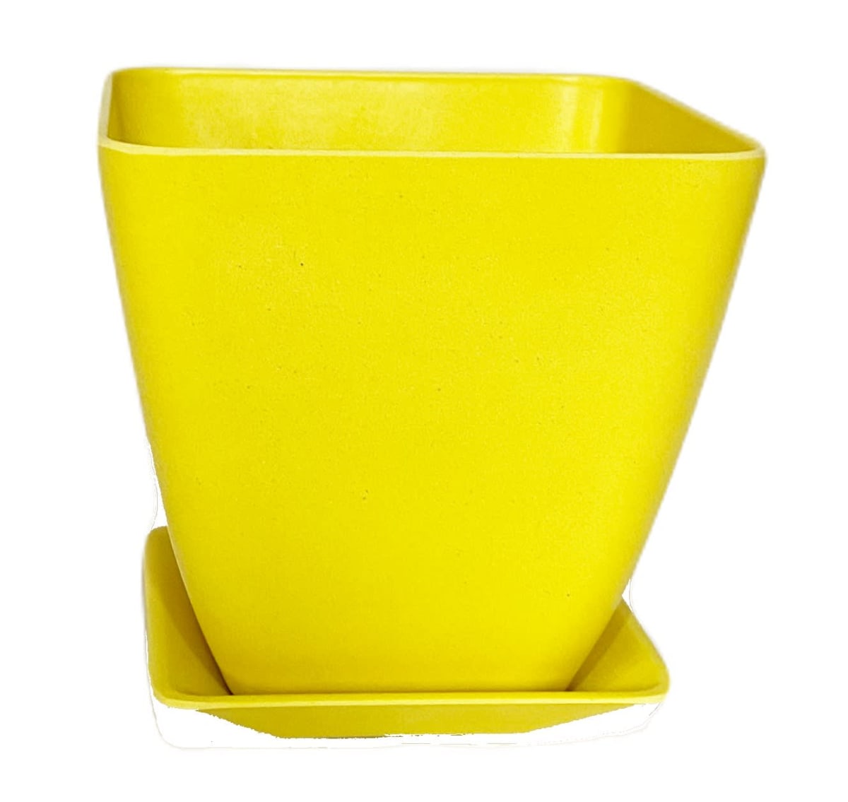 Set Macetero y plato bio bamboo cuadrado amarillo 13,3x13,3x12,410