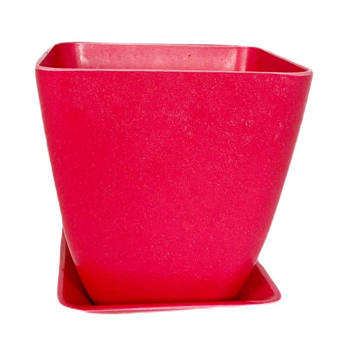 Set 4 Maceteros y platos Bio bamboo cuadrado 2 verde 2 coral 13,3x13,3x12,4 cm4