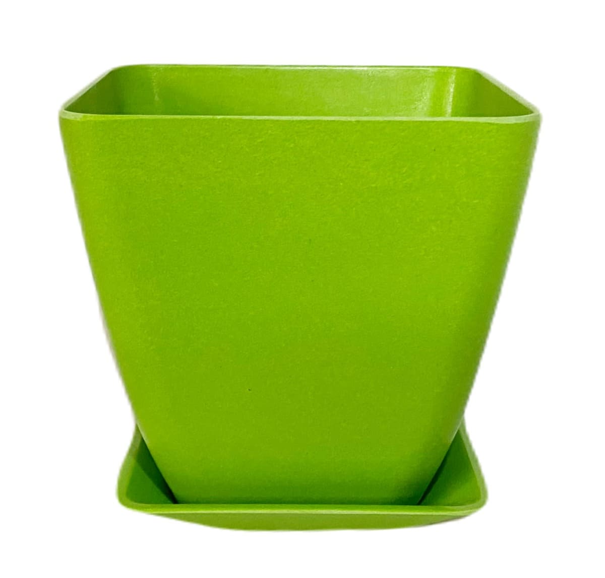 Set 4 Macetero y plato Bio bamboo cuadrado 2 verde 2 naranjo 13,3x13,3x12,4 cm3