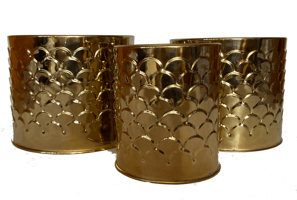 Set 3 Maceteros Dorados Textura 21x21x17cm, 18x18x16cm y 14x14x16cm2
