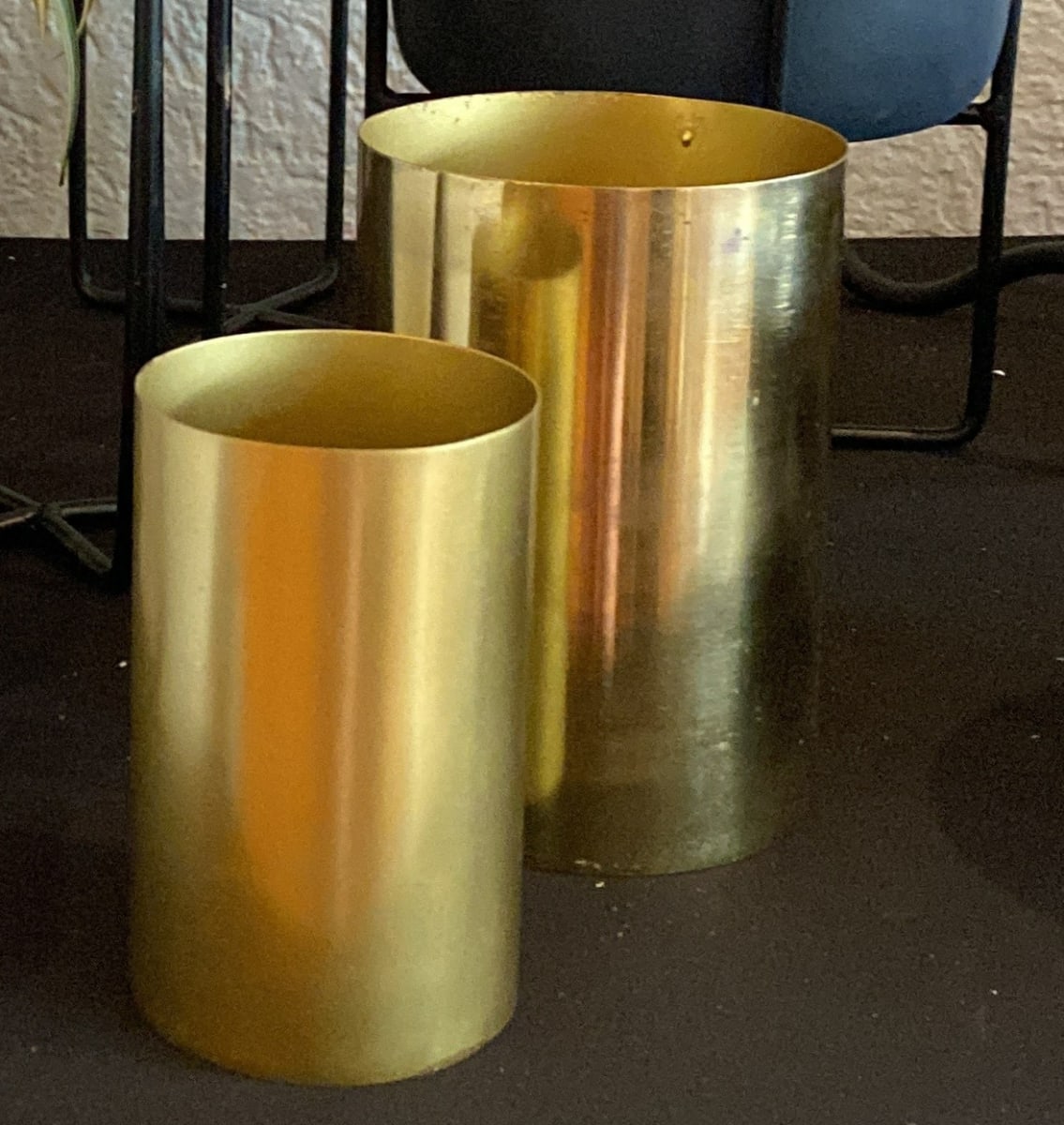 Set 2 Maceteros Tubulares Dorados 10x10x15 cm y 8x8x13cm4