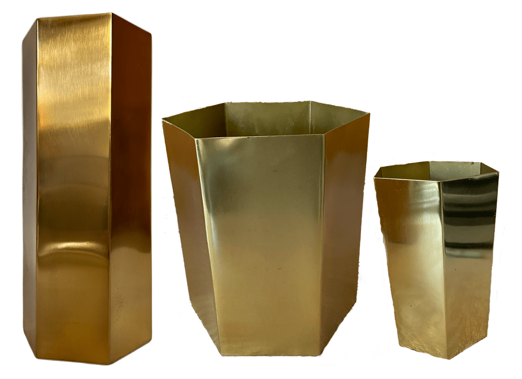 Set 3 Maceteros Octogonales Dorados 15x15x18cm, 13x13x30cm y 10x10x15cm2