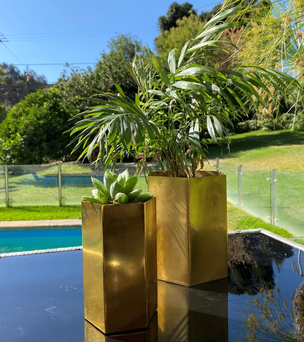 Set 3 Maceteros Octogonales Dorados 15x15x18cm, 13x13x30cm y 10x10x15cm7