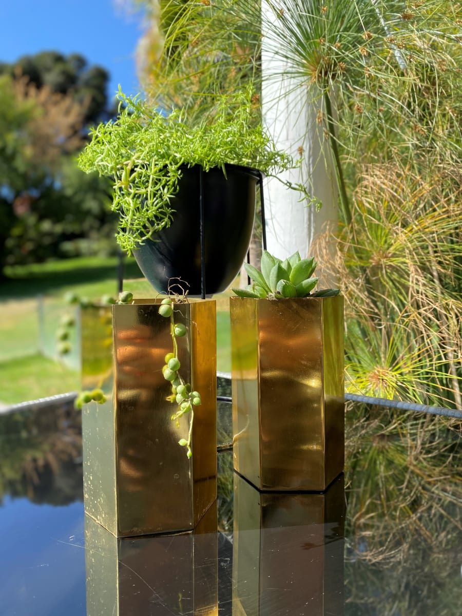 Set 2 Maceteros Octogonales Dorados S 10x10x15cm + L 15x15x18cm4