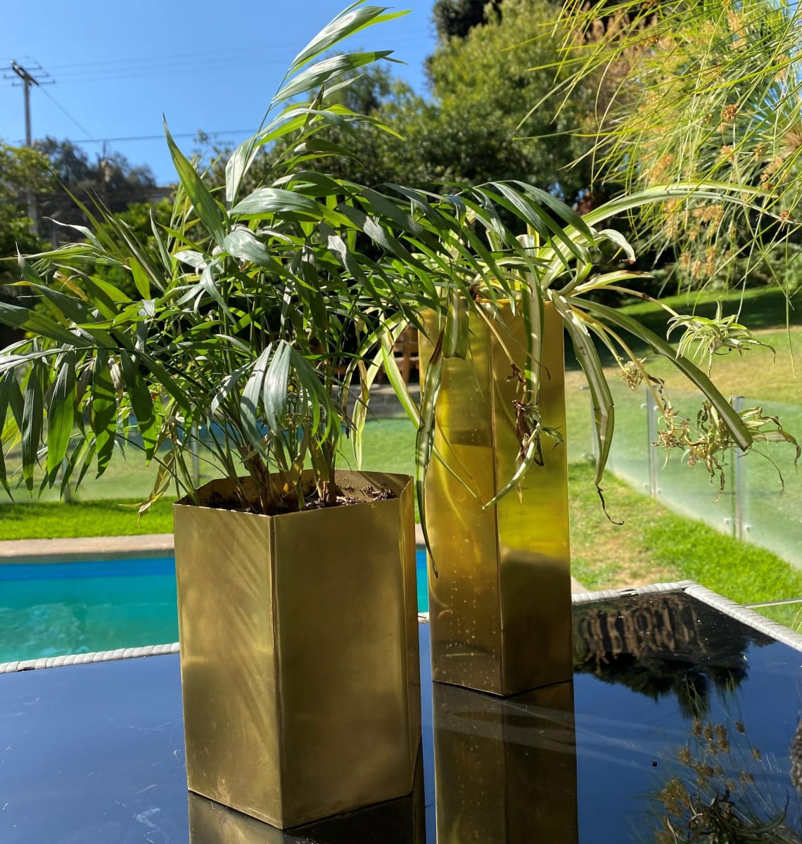 Set 2 Maceteros Octogonales Dorados M 13x13x30cm + L 15x15x18cm6