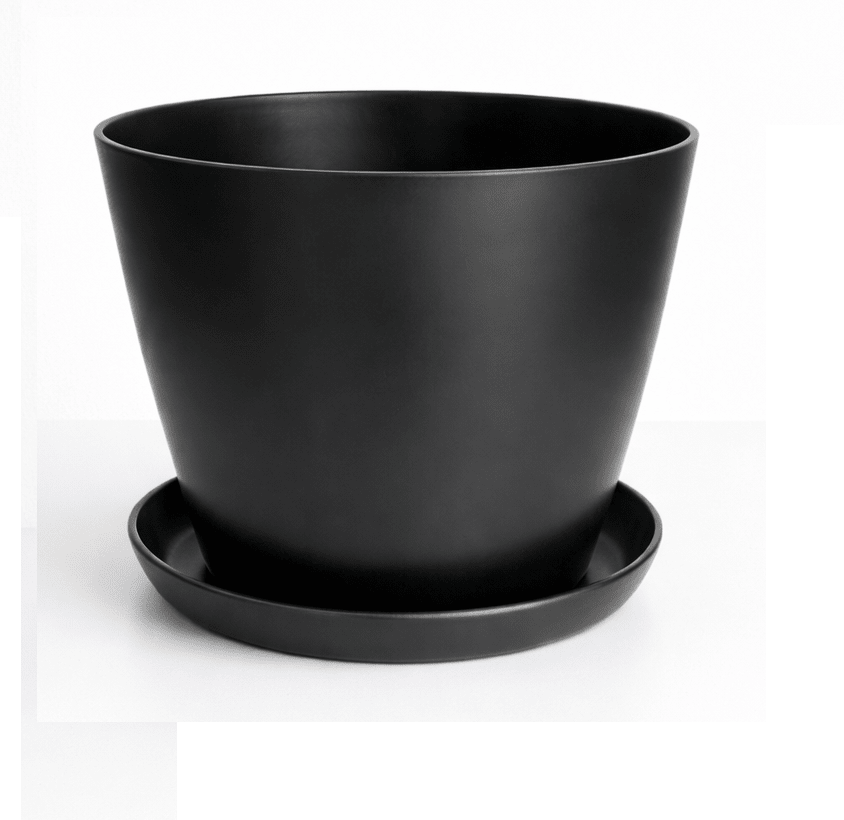 Set de Macetero con Plato Actual Negro 24x24x18 cm1