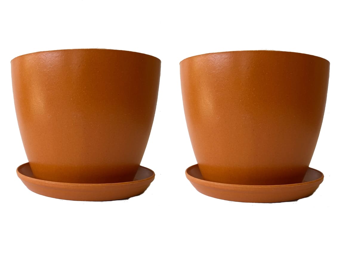 Set de 2 Maceteros con Plato Actual Terracota 24x24x18 cm1