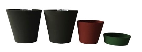 Set 4 Maceteros Arena 2 Alto Grafito 20x20x18 cm 1 Rojo 15x15x13cm  1 Suculenta Verde 16x16x5cm1