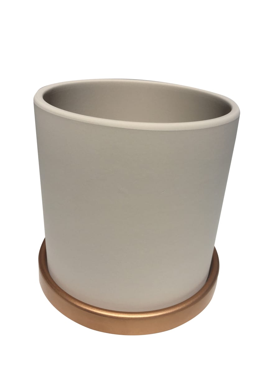 Maceteros Cilindro Con Plato Dorado Crema S1