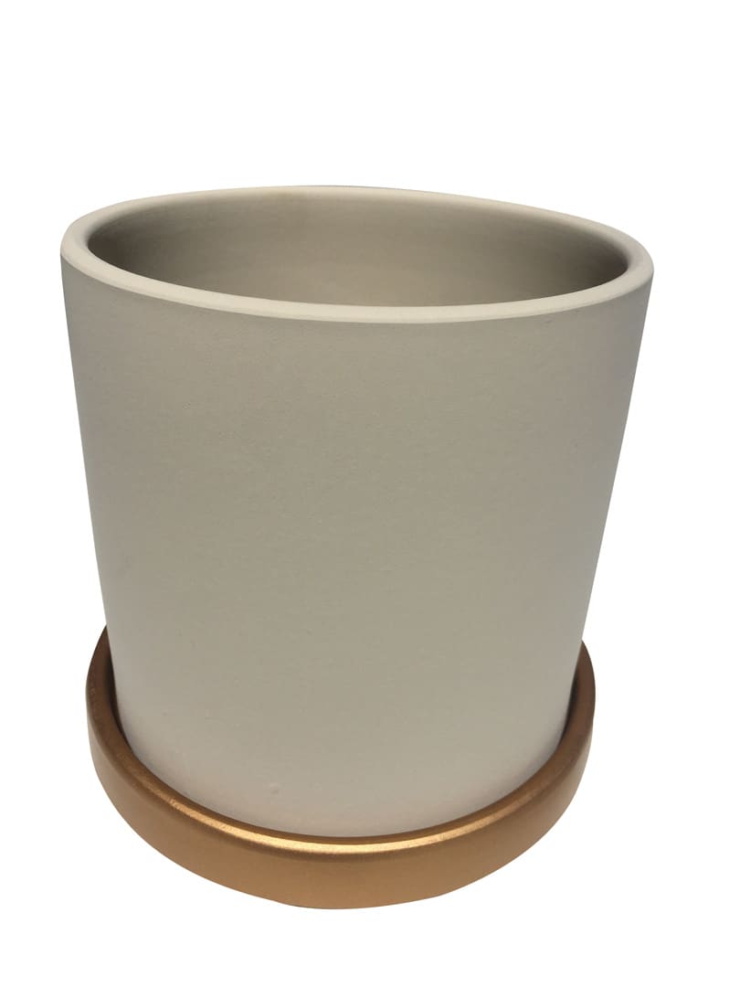 Maceteros Cilindro Con Plato Dorado Crema L2