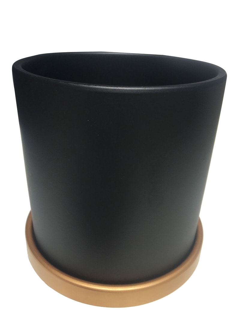 Maceteros Cilindro Con Plato Dorado Grafito M6