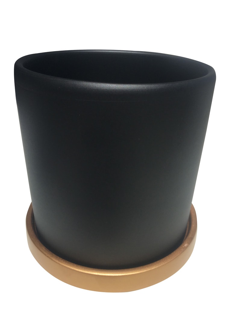 Maceteros Cilindro Con Plato Dorado Grafito L6