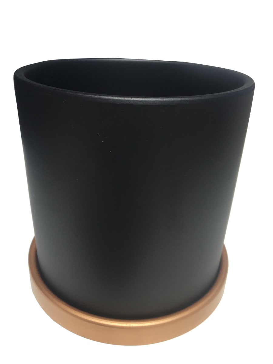 Maceteros Cilindro Con Plato Dorado Grafito M7