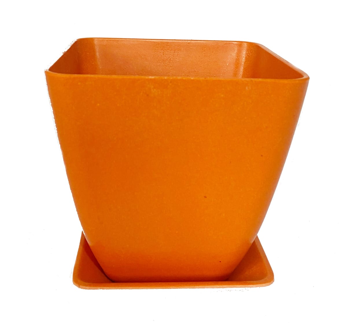 Set 4 Macetero y plato Bio bambú cuadrado 2 naranj 2 amarill 13,3x13,3x12,4 cm2