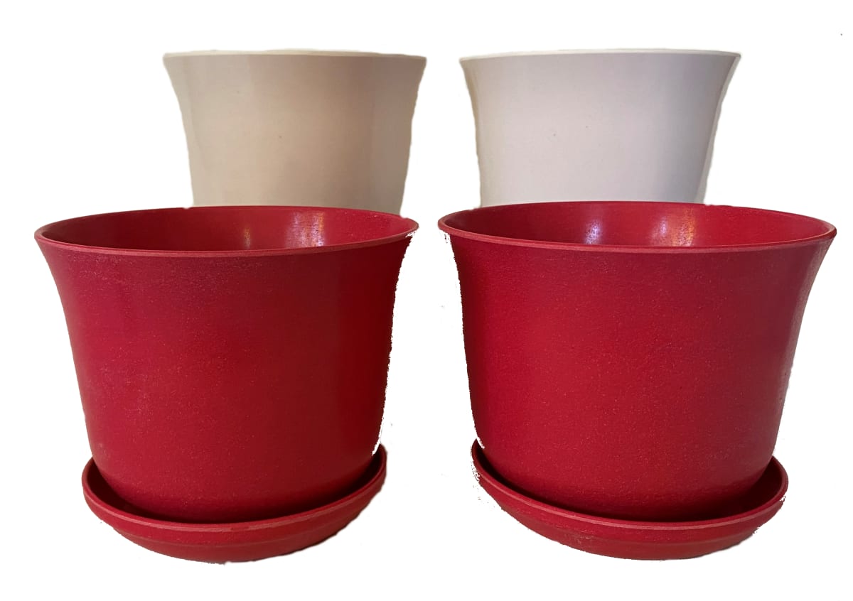 Set 4 Maceteros y platos Bio bamboo Curvo 2 blanco 2 purpura 16,5x16,5x13 cm1