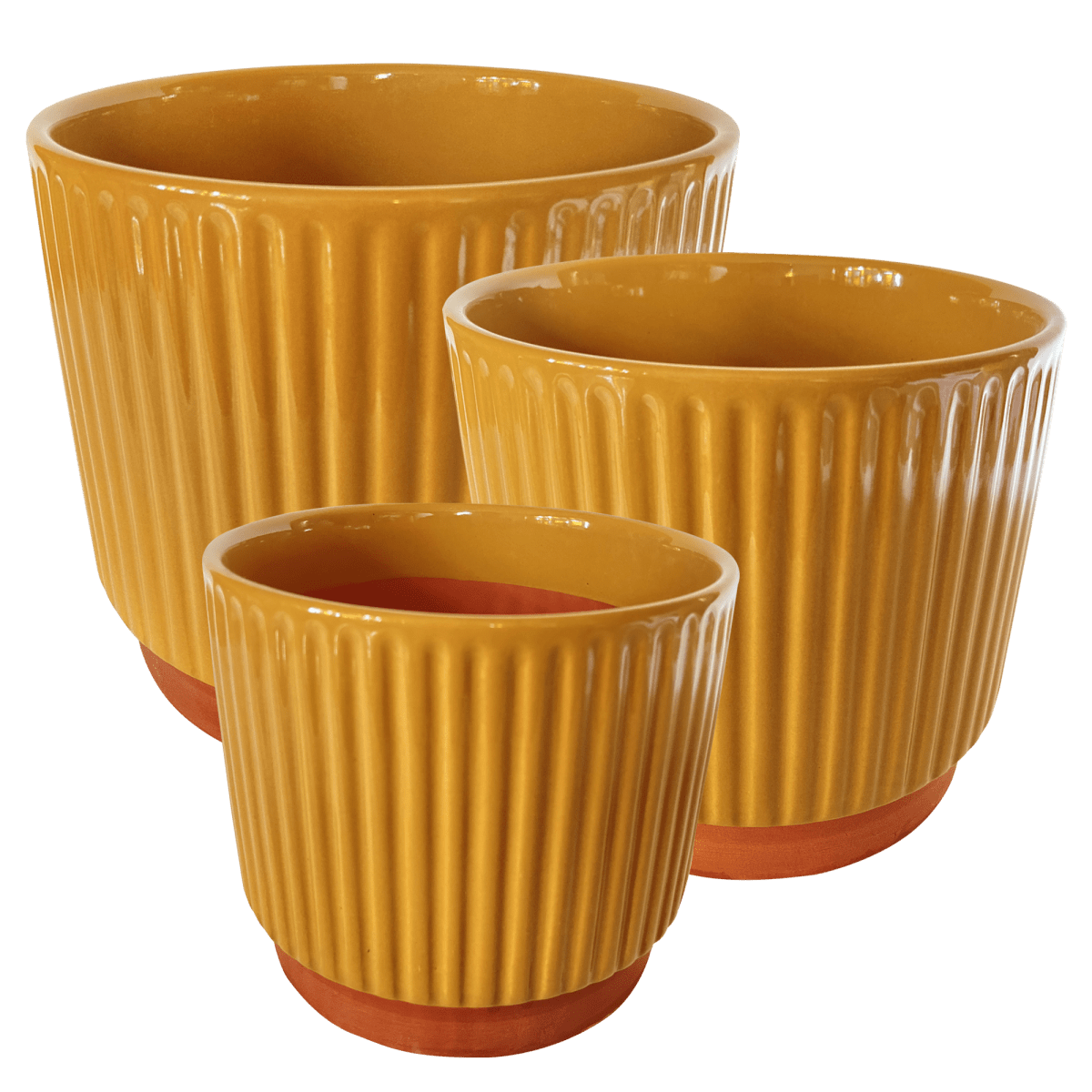 Set 3 Maceteros Enlozados Mostaza 14x12, 17x15 y 20x181