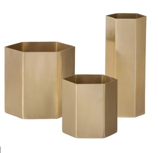 Set 3 Maceteros Octogonales Dorados 15x15x18cm, 13x13x30cm y 10x10x15cm1