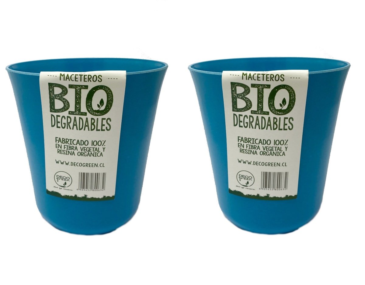 Set De 2 Macetero Bio Bamboo Flores Azul 13x13x14,5 cm3