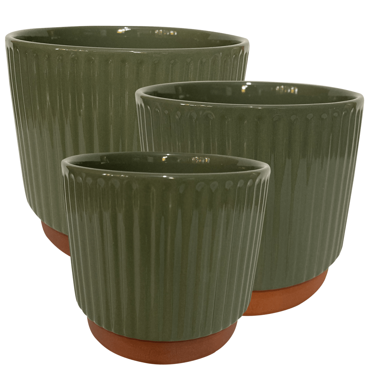 Set 3 Maceteros Enlozados Oliva 14x12, 17x15 y 20x181