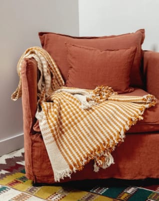 MANTA ALGODON PIED DE POULE CURCUMA1