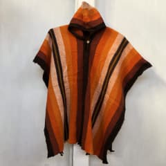 Poncho lana de Oveja con capucha Diseño Naranja rayas