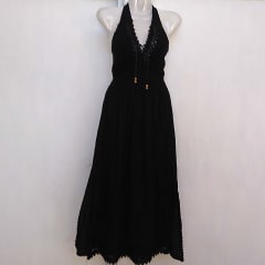 VESTIDO LARGO ALGODÓN CON AMARRES NEGRO 0