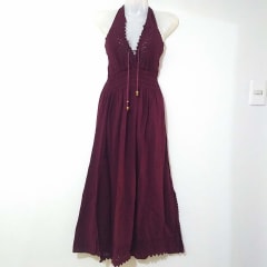 VESTIDO LARGO DE ALGODÓN  AMARRE VINO TINTO
