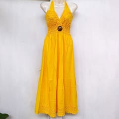 VESTIDO LARGO  AMARILLO ORO CON AMARRE