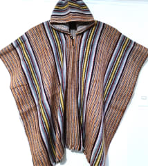 PONCHO BEIGE RAYAS AMARILLAS