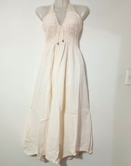 VESTIDO DE ALGODÓN  CON AMARRES CREMA 0