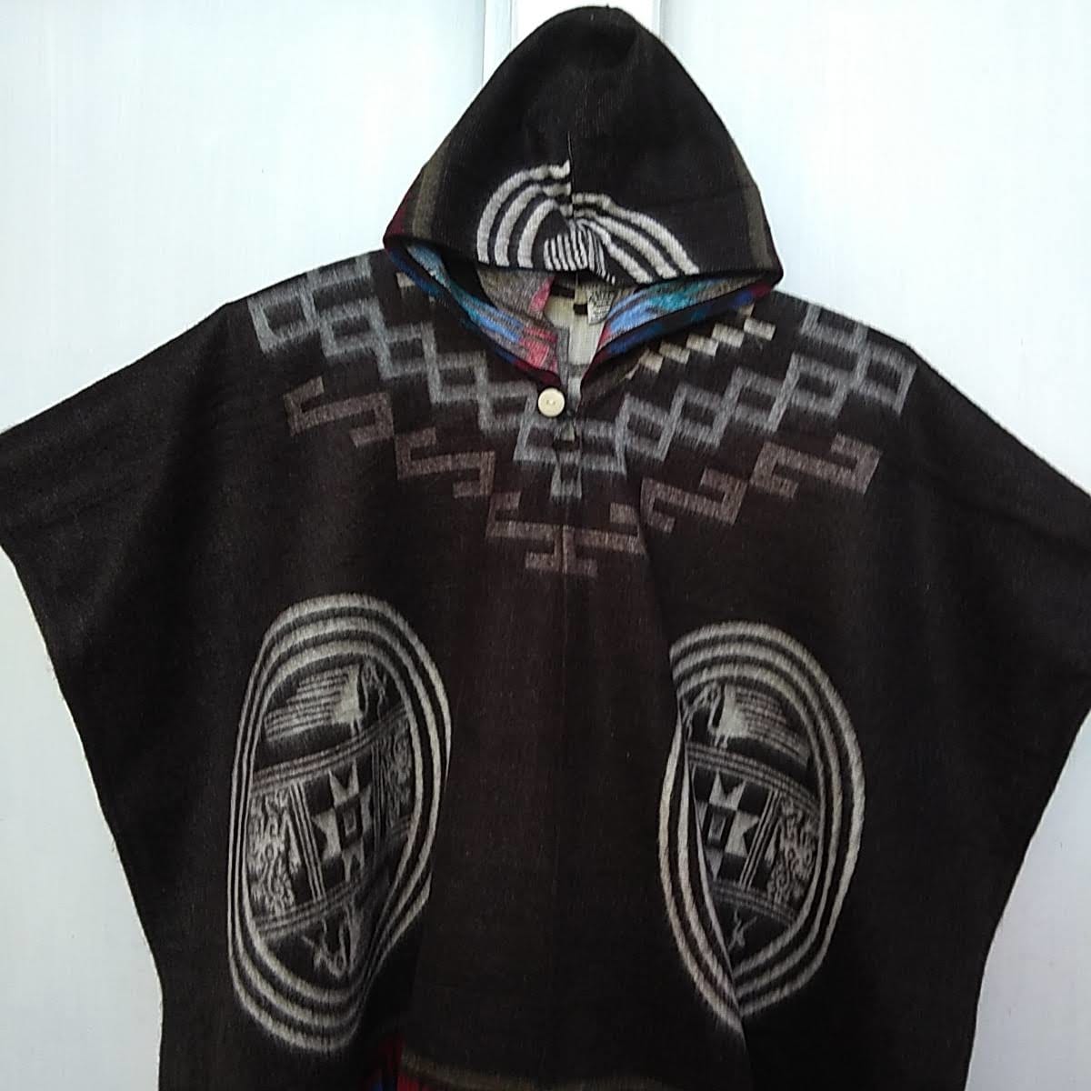 PONCHO DE LANA ALPACA CAFE OSCURO2