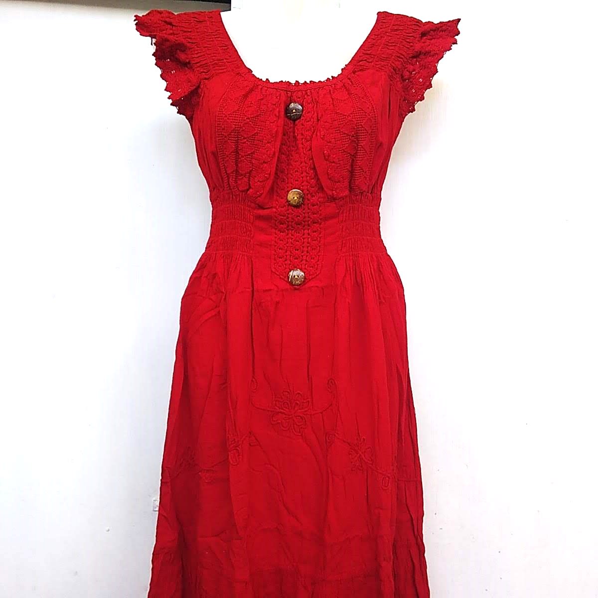 VESTIDO DE ALGODÓN  ROJO LARGO2