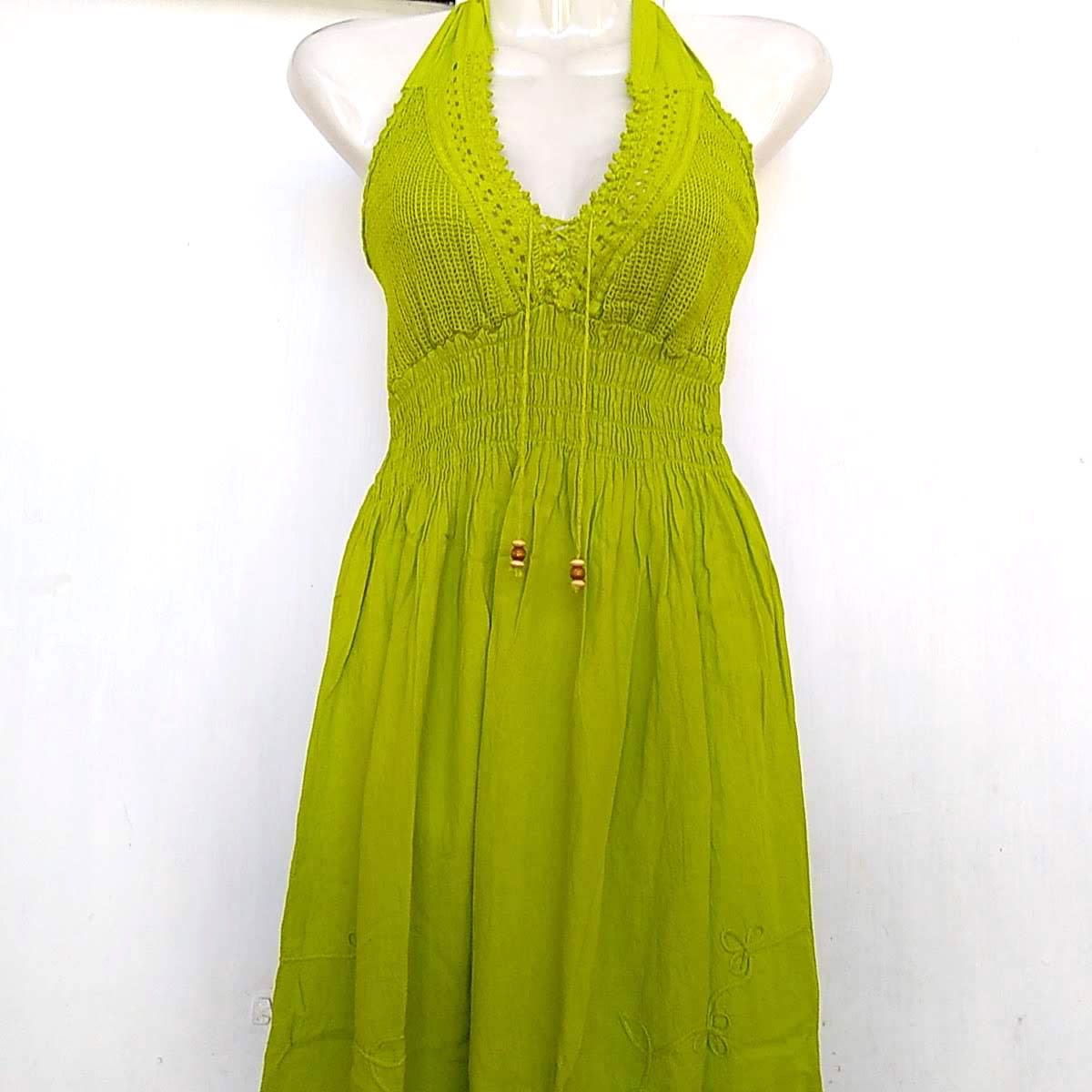 VESTIDO LARGO DE ALGODÓN VERDE LIMÓN AMARRE2