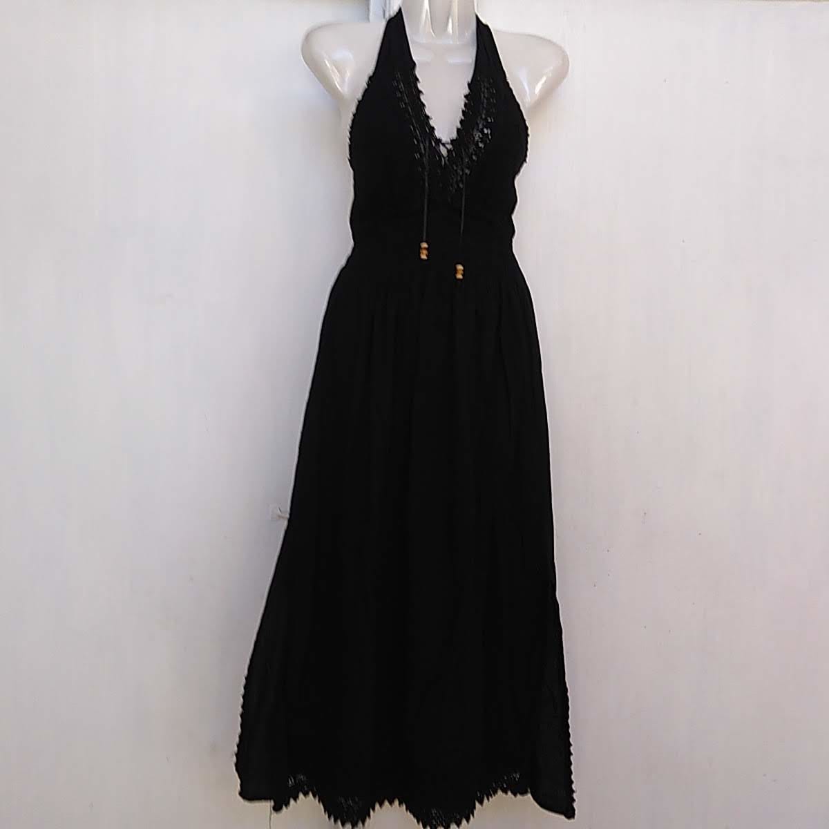 VESTIDO LARGO ALGODÓN CON AMARRES NEGRO1