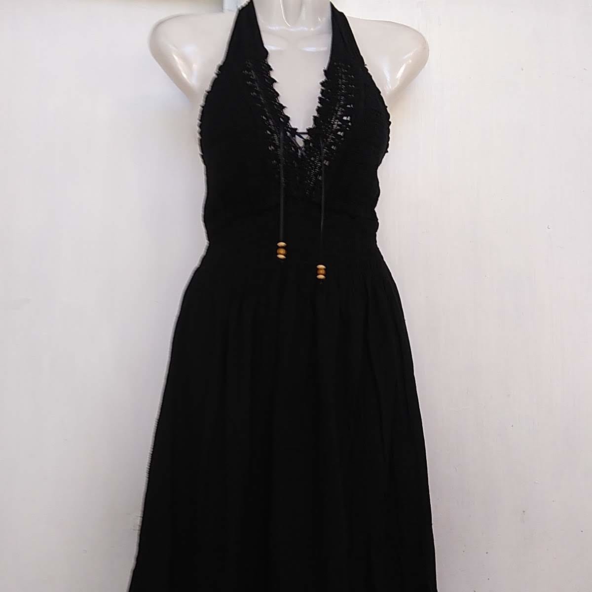 VESTIDO LARGO ALGODÓN CON AMARRES NEGRO2
