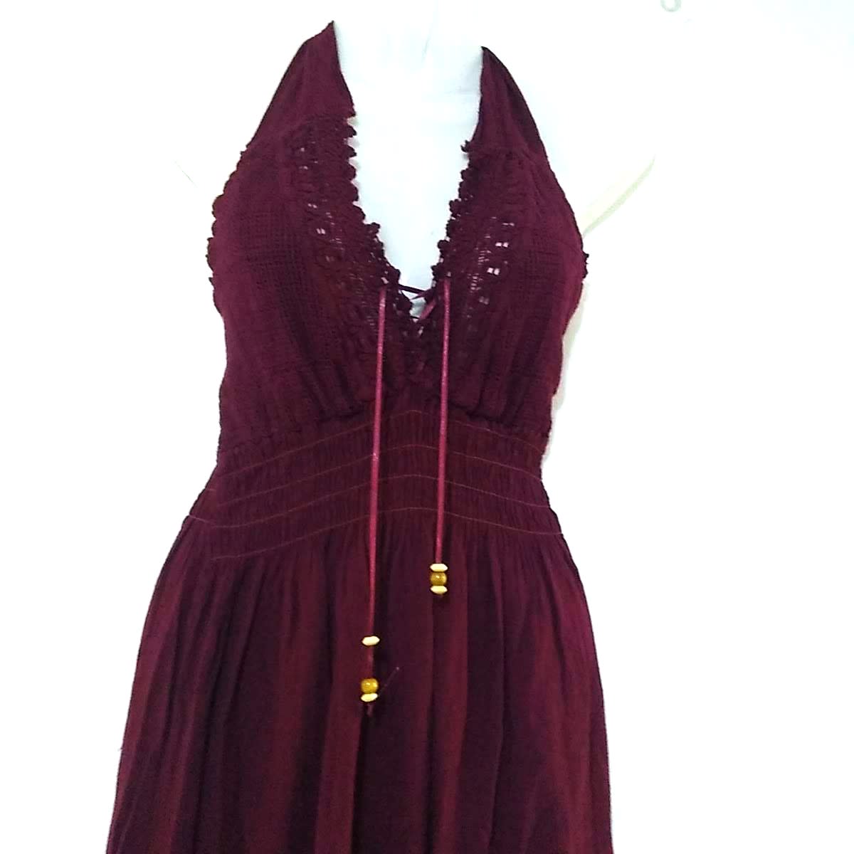 VESTIDO LARGO DE ALGODÓN  AMARRE VINO TINTO2