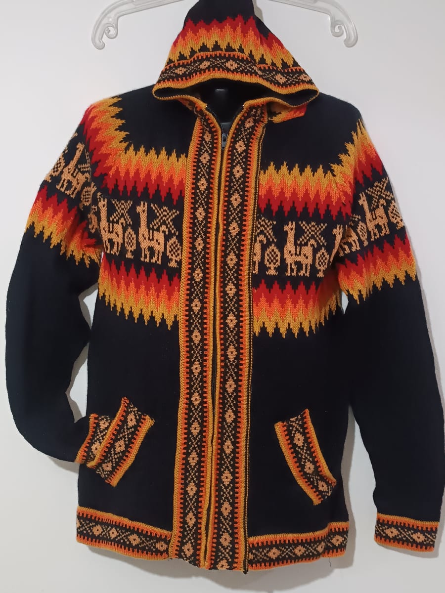 CHOMPA DE LANA DE ALPACA NEGRO-NARANJA1