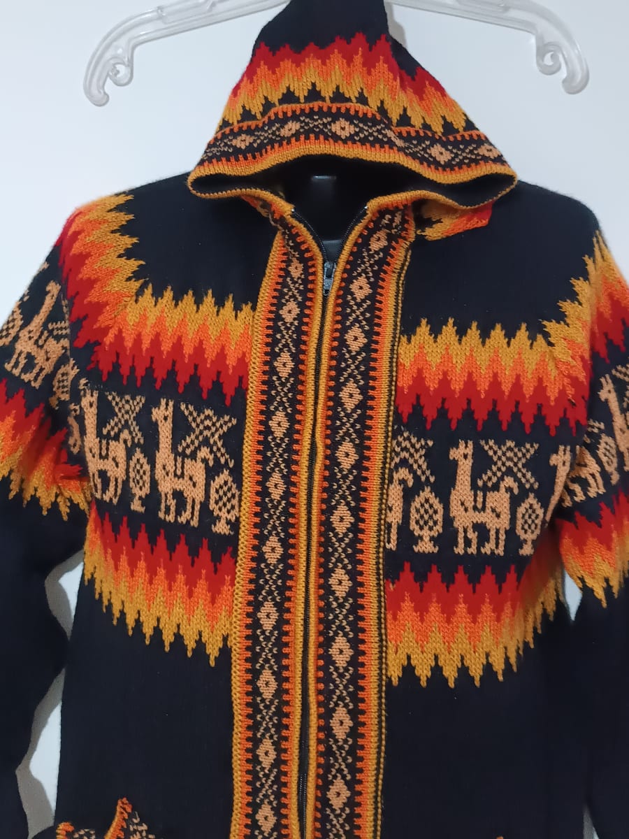 CHOMPA DE LANA DE ALPACA NEGRO-NARANJA2