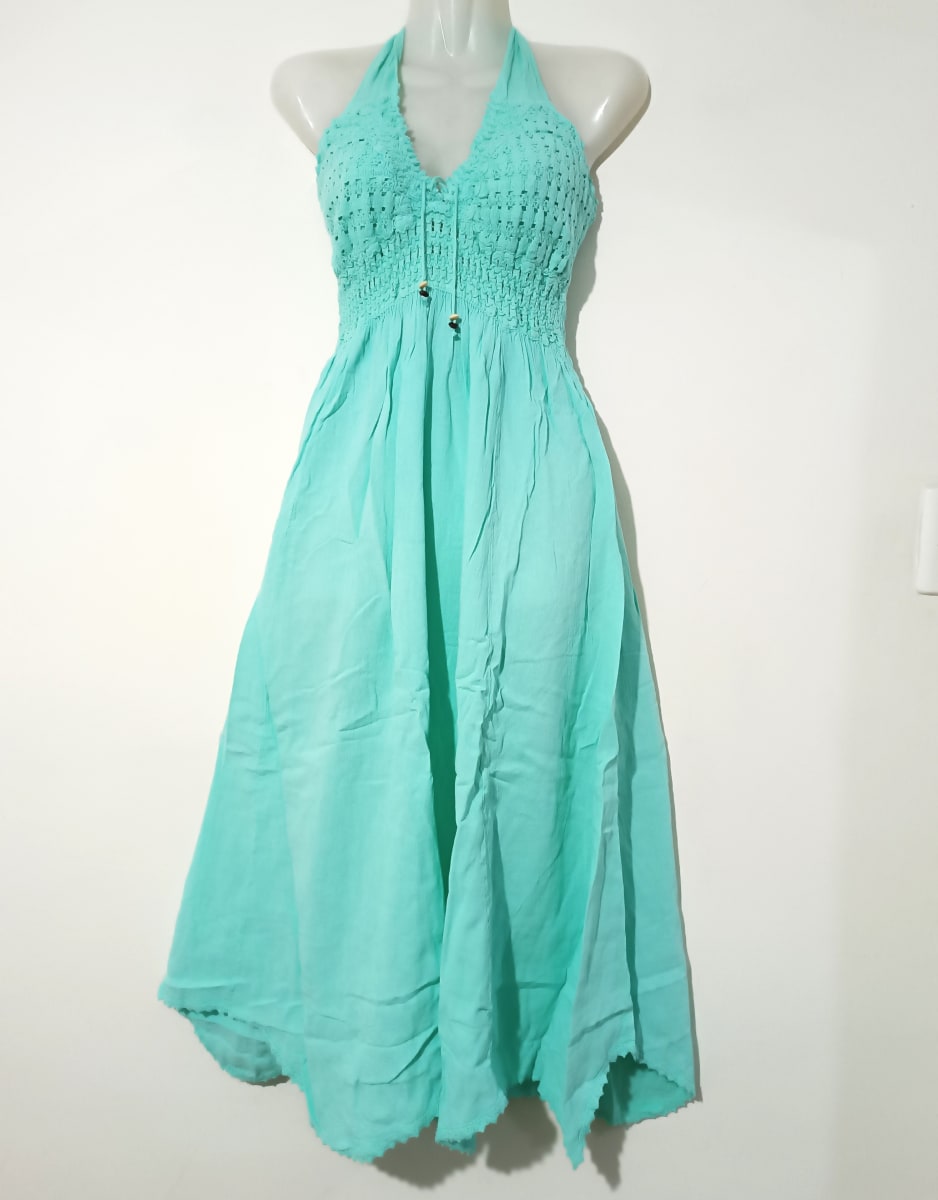 VESTIDO ALGODÓN  VERDE AGUA LARGA1