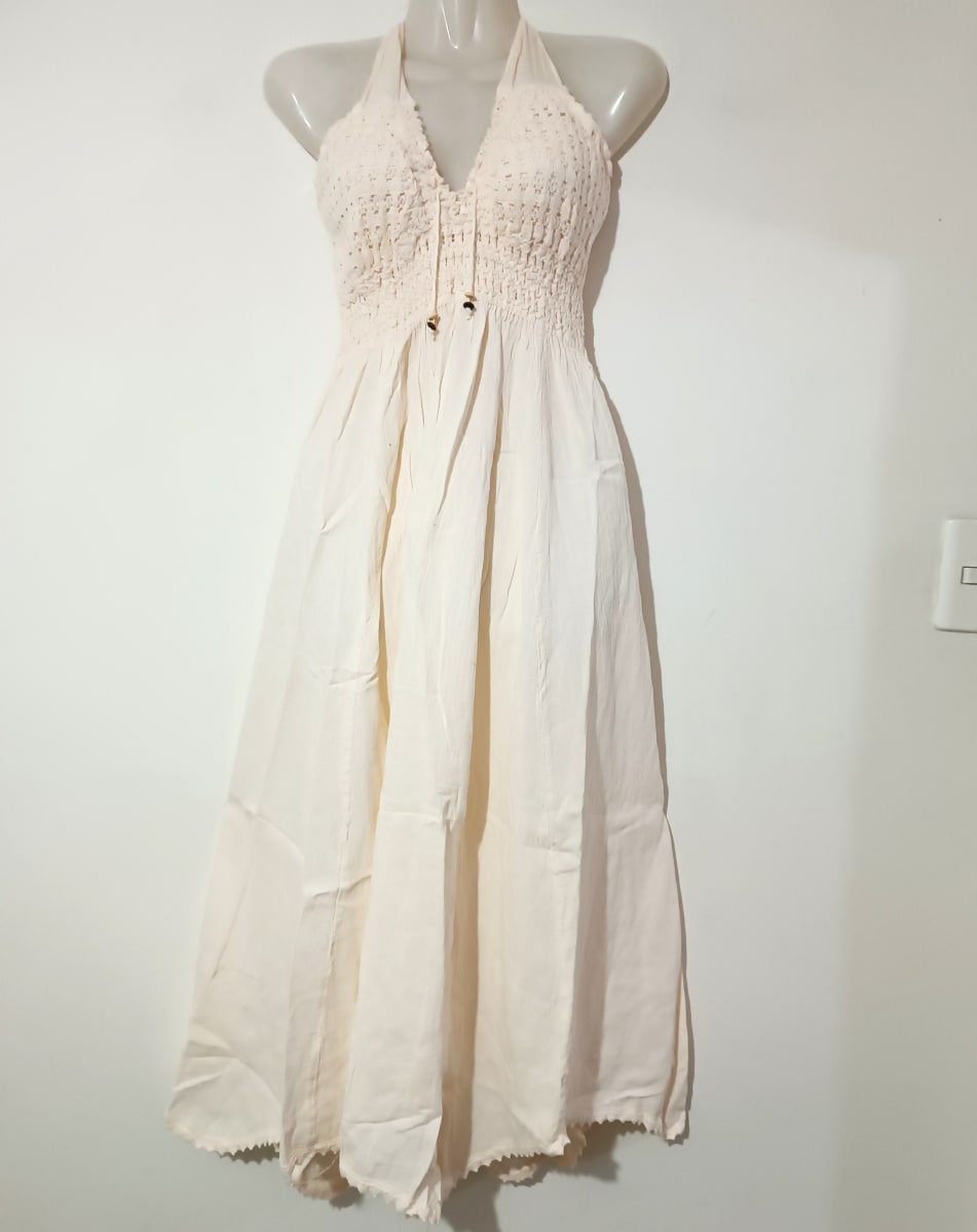 VESTIDO DE ALGODÓN  CON AMARRES CREMA1