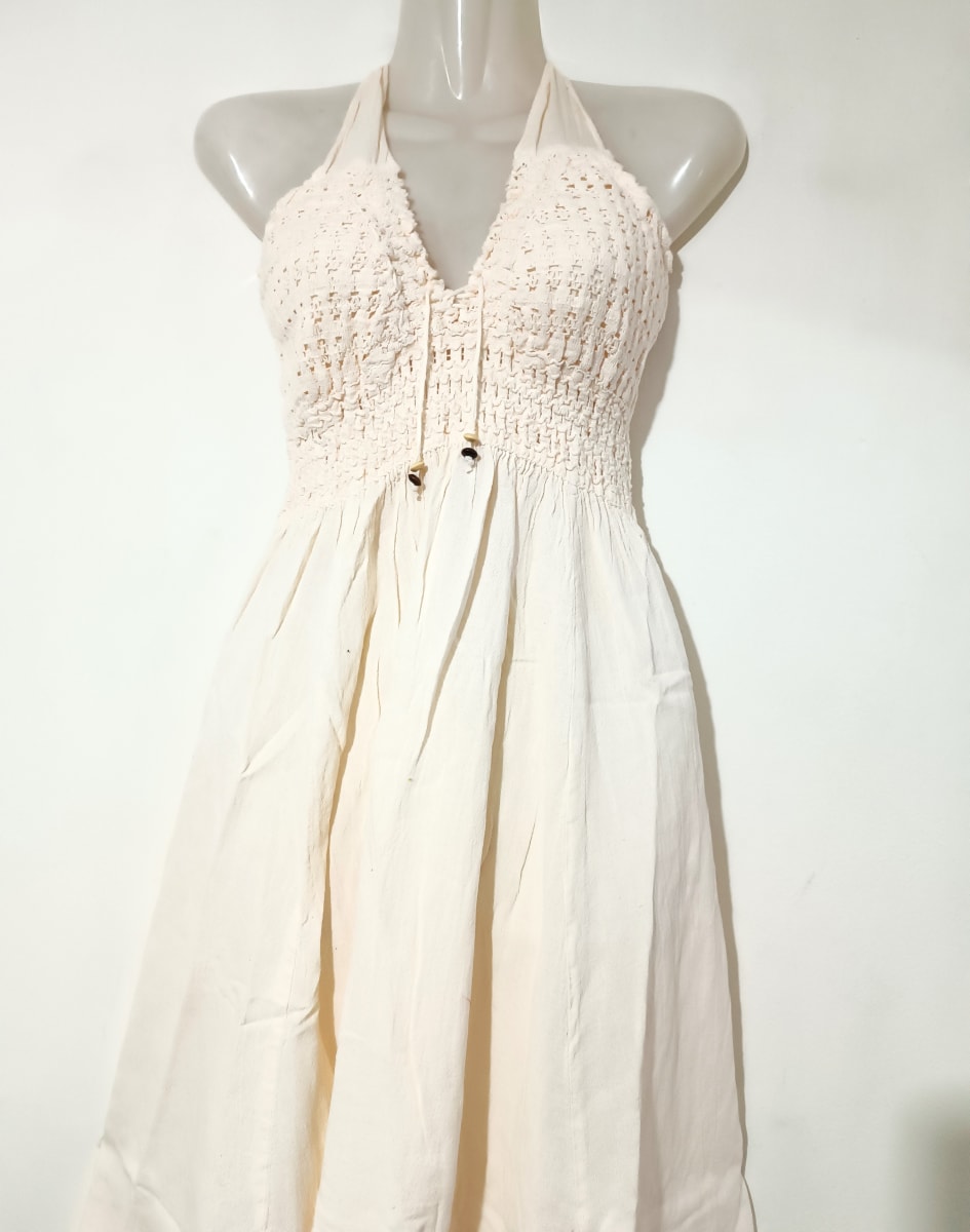 VESTIDO DE ALGODÓN  CON AMARRES CREMA2