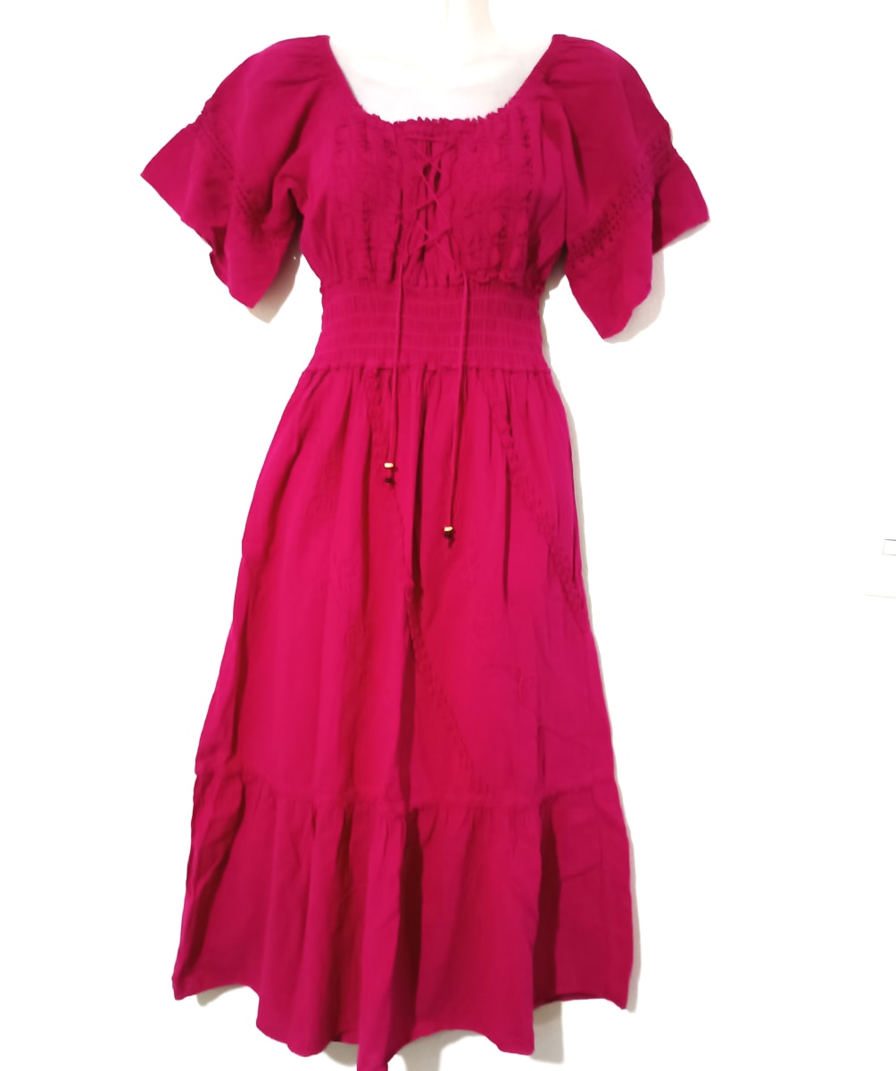 VESTIDO DE ALGODON FUCSIA LARGO1